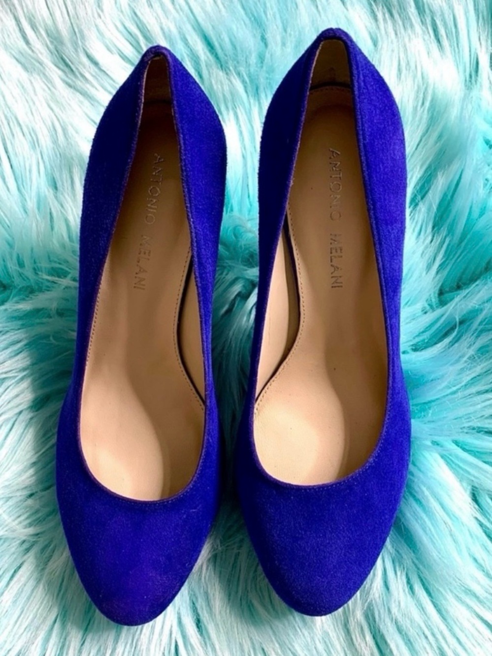 Antonio Melani Y2K Blue Suede Leather Low Platform Heels Women’s 6.5 - Picture 9 of 10